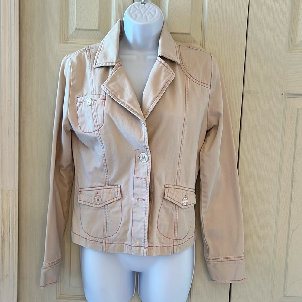 Rue21. Tan jacket with pink stitching. SZ Medium.